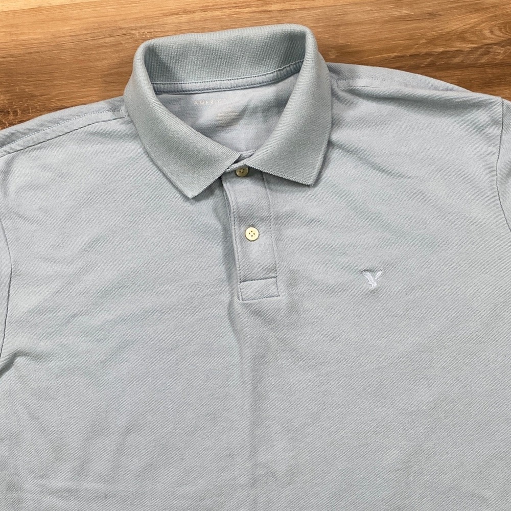 American Eagle Polo Shirt Men Large Light Blue Cotton Blend Standard Fit Classic